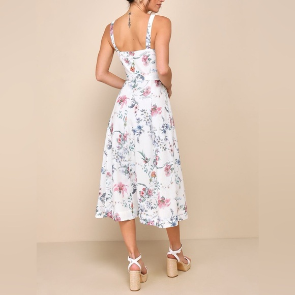 Lulus Sunny Posture Ivory Floral Sleeveless Midi Dress - Picture 4 of 13